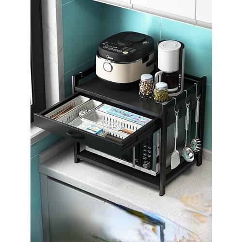 Kitchen microwave oven shelf with drawer oven storage shelf multi function stainless steel products