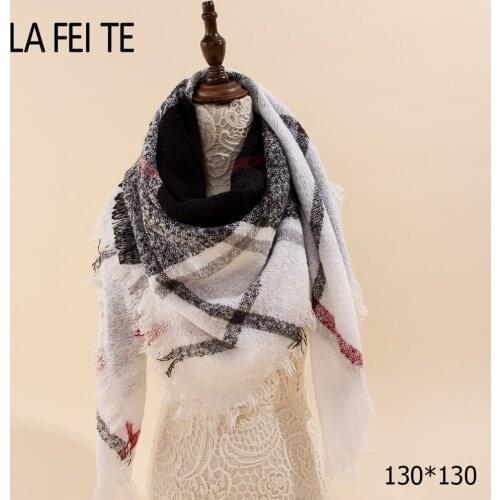 Lic Blanket Cashmere Winter Scarf Women Stole Shawl Neckerchief Kerchief Pashmina Cotton Wool Square Plaid Women Scarf Warm 2019