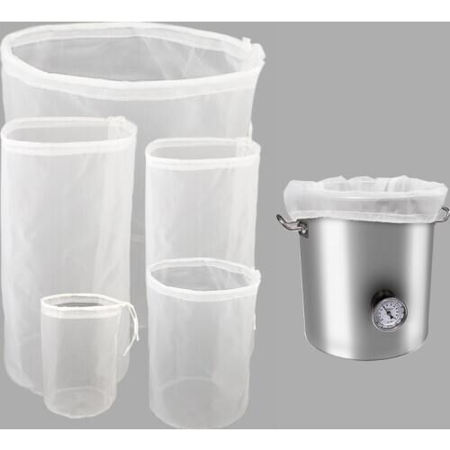 Reusable Brewing Filter Bag Drawstring Straining Cylinder Beer Wine Homebrew Filtering Fine Nylon Mesh Strainer 120 Mesh Bags