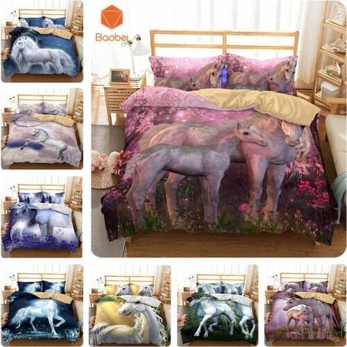2/3Pcs 3D Horse Unicorn Soft Polyester bedding Sets For Adults Duvetcover With Pillowcase Queen king Printed Bedcloths sj187