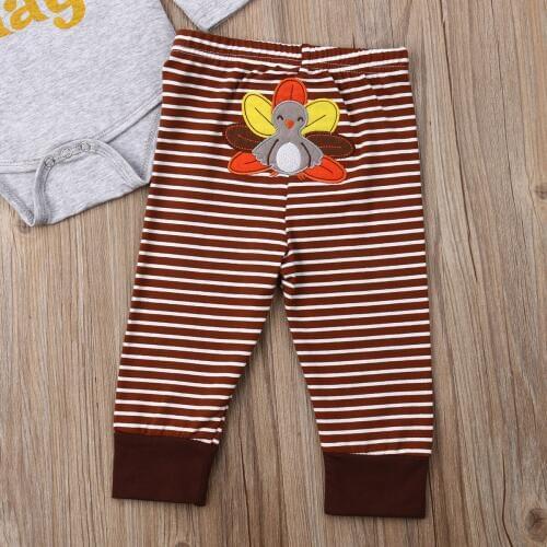 Thanksgiving set Newborn Kids Baby Boy Girl Clothes MY First Turkey Day Letter Long Sleeve Boysuit Pants Outfits Set 0-2T