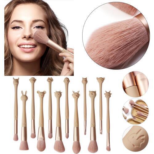 12Pcs Chinese Zodiac Makeup Brushes Set Foundation Powder Blending Eyeshadow Cute Make Up Brush Cosmetics Tool With Leather Case