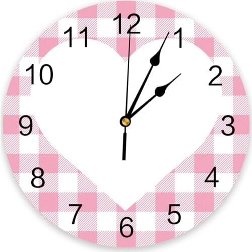 Pink Plaid Love Heart 3D Wall Clock Modern Design Living Room Decoration Kitchen Clock Art Wall Watch Home Decor