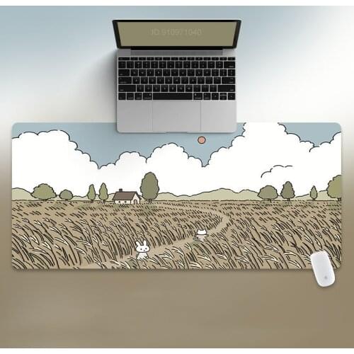 90x40cm 35.43x15.74 Inch Super Large Size Cute High Definition Cartoon Wheat Field Pattern Table Mat Non-slip Mouse Pad
