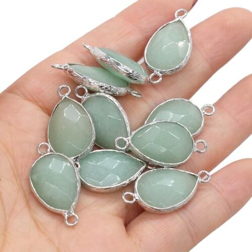 Charm Green Aventurine 100% Natural Pendant Smooth Section Connector Charms for Jewelry Making DIY Necklace Earrings Accessories
