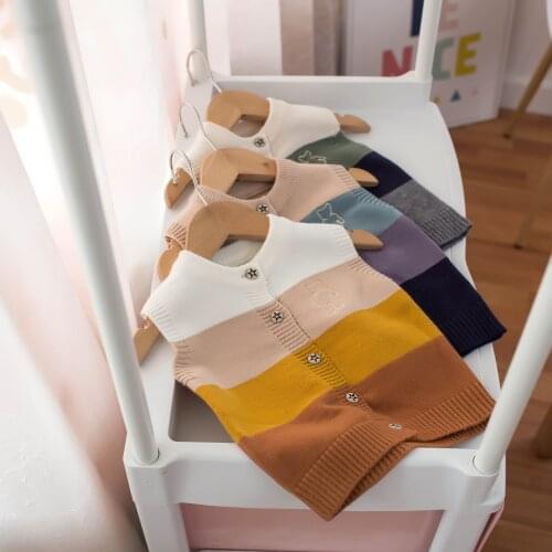 2021autumn Boys Stripe Cardigan Vest