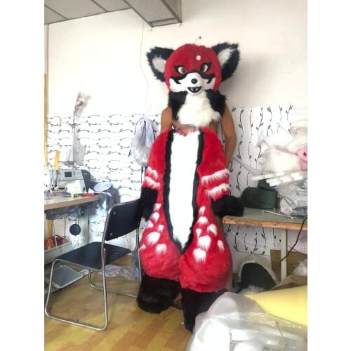 Bend legs customized available real photo full sets #68 red cat Suit dog fursuit Costume fox Party Fancy Dress Carnival Gift