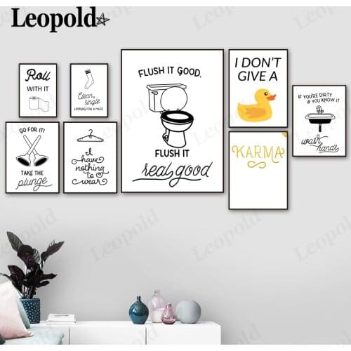 Modern Bathroom Canvas Poster Decoration Hanger Toilet Socks Duck Letter Painting Wall Art Nordic Bathroom Decoration