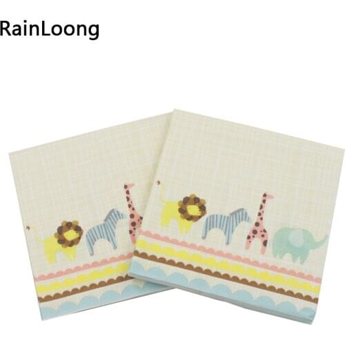 [RainLoong] 3Plys Beverage Napkin Cartoon Animal Giraffe Lion Elephant Zebra Serviettes For Party Decoration 25*25cm