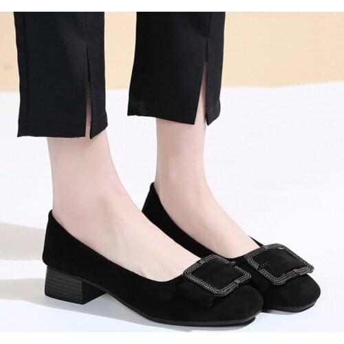 Spring Autumn Women Dress Shoes Medium Heels Slip on Shoes Ladies Sqaure Toe Pumps zapatos mujer designer shoes Woman N7103L
