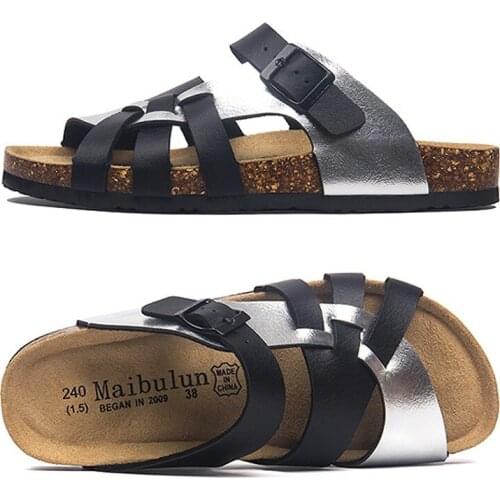 Casual Soft Cork Slippers Women Men Summer Beach Slide Sandals Flip Flops Weave Buckle Strap Boys Girls Couples Outside Shoes