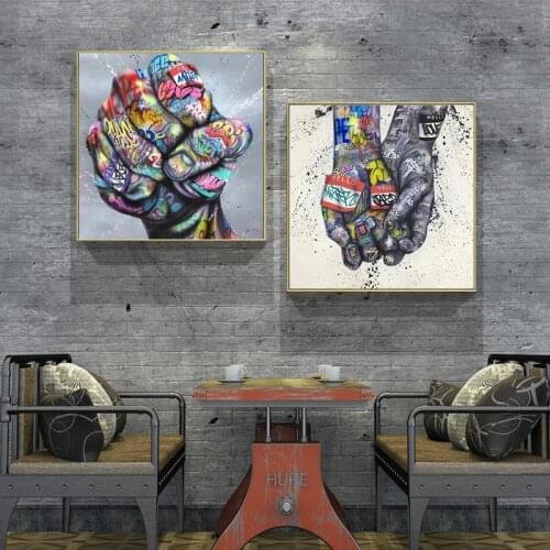 Street Colorful Graffiti Art Gesture Decoration Painting Wall Canvas Art Wall Poster and Print Art Hand Pictures for Living Room