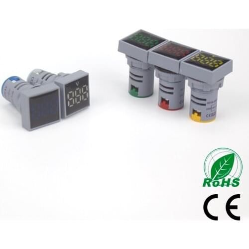 1pc Mini New 22MM AC 60-500V Voltmeter Square Panel LED Digital Voltage Meter Indicator Light Tester Red Blue Yellow Green White