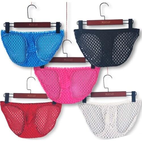 WOXUAN Men Underwear Transparent Honeycomb Net Mesh Bikini Briefs Underwear Bulge Underpants Brief Sexy Lingerie Intimates