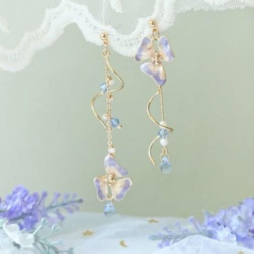 Fashion Tassel Elegant Metal Flower Dangle Stud Earrings For Women Crystal Pearl Boho Vintage Earrings Jewelry Accessories 2021