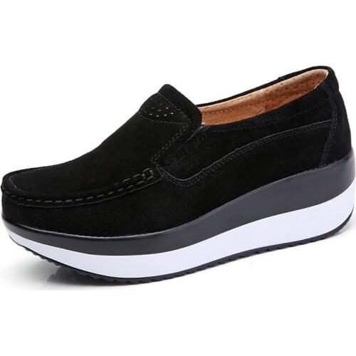 2021New Spring Autumn Woman Flat Platform Womens Shoes Cow Suede Leather Flats Thick Sole Loafers Moccasins Zapatos De Mujer