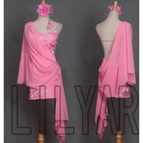 New Latin dance dress competition dress performance Dress Adult custom Light Pink Embroidered diamond Dance Dress