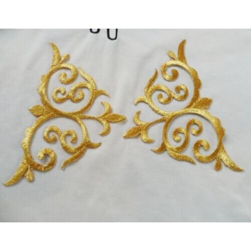 Gold silvery embroidered iron on patches for clothing slim gold lace trim for garment decoration
