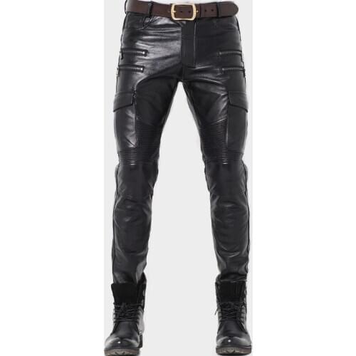 2021 Genuine Leather Pants Male Profession Motorcycle Biker Trousers High Quality Male Soft Leather Black Pants Protective gear