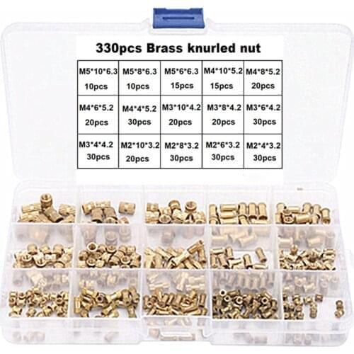 330PCS/Set M2 M3 M4 M5 Brass Round Insert Nuts Cylinder Injection Molding Knurled Insert Embedded Nuts with Storage Box