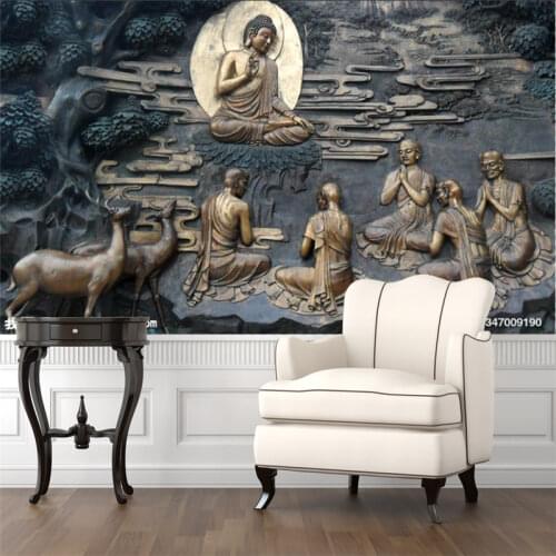 3D Embossed Buddhist Characters Photo Wallpapers Lingshan Brahma Palace Buddha Architectural Landscape Mural Wall Paper 3D
