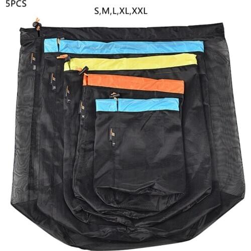 5/4/3pcs Portable Travel Camping Sports Ultralight Mesh Storage Bag Stuff Sack Drawstring Outdoor Camping Travel Storage Bag Bag