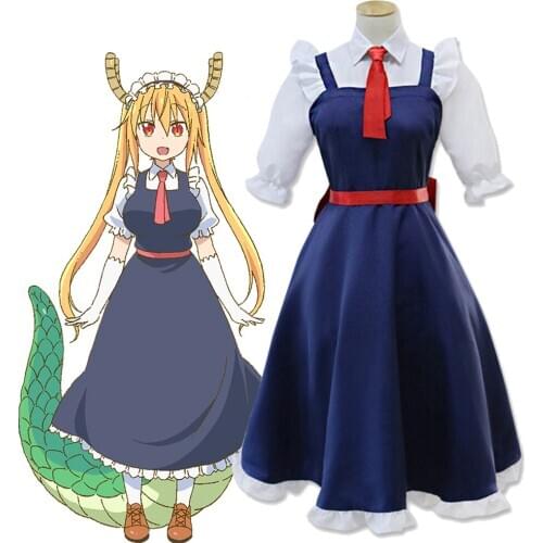 Anime Miss Kobayashis Dragon Maid Tohru Cosplay Costume With Wig Headband Kobayashi san Chi no Maid Dragon Costume Uniforms
