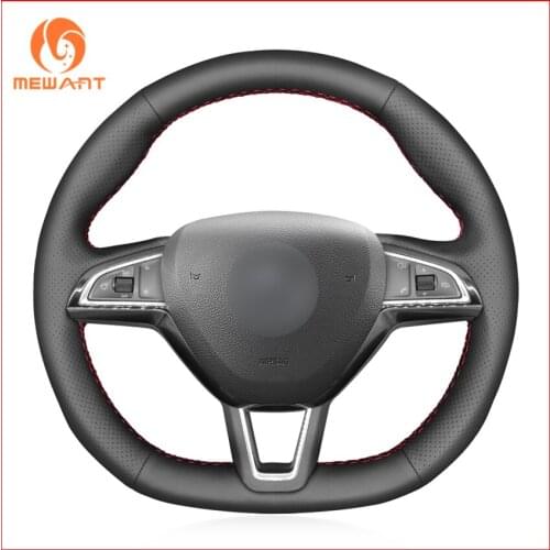 Black Artificial Leather Hand Sew Car Steering Wheel Cover for Skoda Octavia 2015-2019 Fabia Kodiaq Citigo Superb Scala 2019