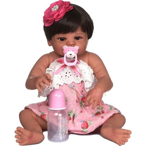 NPK Clearance Sale 55CM Reborn Baby Girl Victoria in Tan Skin Dark Brown waterproof Bath Toy Birthday Gift