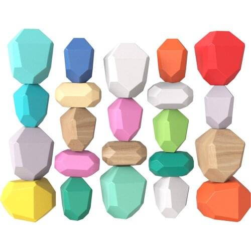 Kids Wooden Stones Stacking Game Toy Wood Stacking Blocks Educational Puzzle Toy For Children