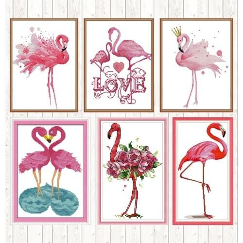 Flamingo Series Cross Stitch Patterns 14ct Printed Fabric 11ct Counted Cross Stitch Kits for Embroidery Kits DIY Needlework Kits