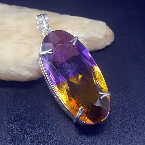 Gemstonefactory Jewelry Big Promotion 925 Silver Elegant Oval Shape Dichroic Glass Women Ladies Gifts Necklace Pendant 1122