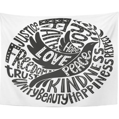Lettering Dove of Peace with Values Words Love Faith Joy Hope Kindness Unity Beauty Respect Trust Justice Tapestry Home Decor