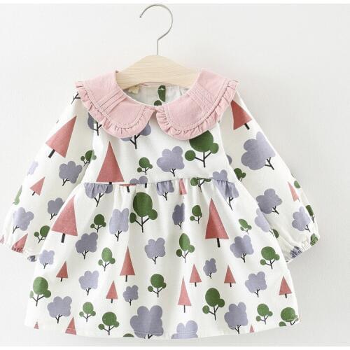 Hot sale 2019 Kids girls good spring Dress Baby girls cute color print long sleeve princess Dress 1-3 Years