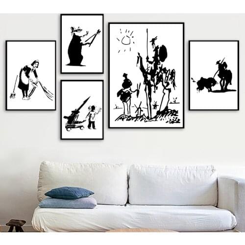 Banksy Graffiti Don Quixote Antiwar Girl Wall Art Canvas Painting Nordic Posters And Prints Wall Pictures For Living Room Decor