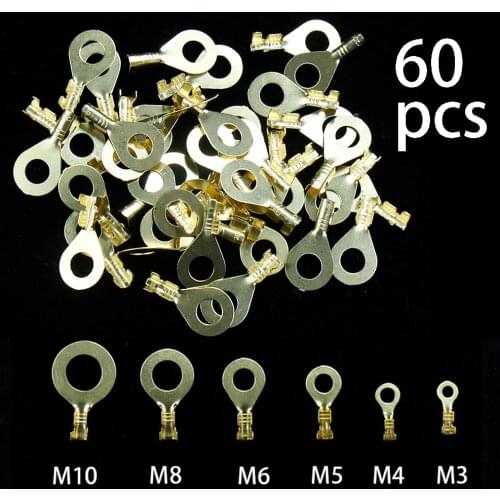 40PCS O-Type Brass Gold Ring Terminals Open Barrel Golden 3.2mm-10.2mm Non-Insulated Plating Lugs Auto Crimp Cable Connectors