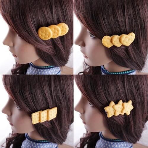 Cute Mini Simulated Biscuits Hairpins for Women Girl Lovely Round Star Heart Cracke Hair Clip Kid Headwear Baby Hair Accessories
