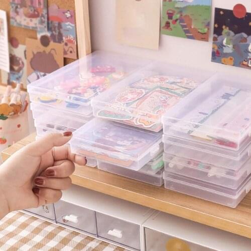 Mini desktop storage box Classification Pencil Box Transparent Multifunctional Plastic Art Satchel Storage Case School Supplies