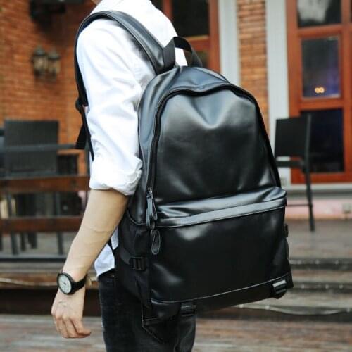 Men Leather Backpacks USB Charging Anti-theft Large Boy Schoolbag Travel Bag School Backpack Black Bagpack