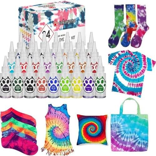 Tie Dye Kit 24 Colors DIY Garment Graffiti Fabric Textile Paint Rainbow Pigment Fabric Clothes Tie Dye Set