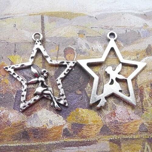 Newest 15Pieces 28*25mm Mixed Alloy Antique Silver Color Star Charms Earring Bracelet Pendant Accessory For DIY Jewelry Making