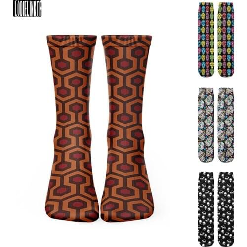 New Hexagon Plaid 3D Printed Socks Women Pure Cotton Tube Calf Long Socks Fun Skull Unisex Casual Sports Breathable Happy Socks