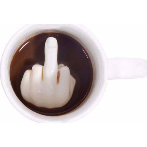 Wholesale Creative White Middle Finger Style Cup Novelty Mixing Coffee Milk Cup Funny Ceramic Mug Enough Capacity Water Cup