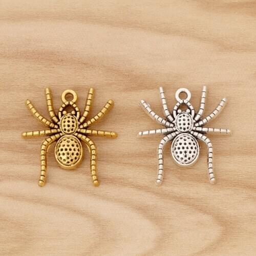10 Pieces Tibetan Silver/Gold Tone Spider Halloween Charms Pendants for Jewellery Making Accessories 26x24mm