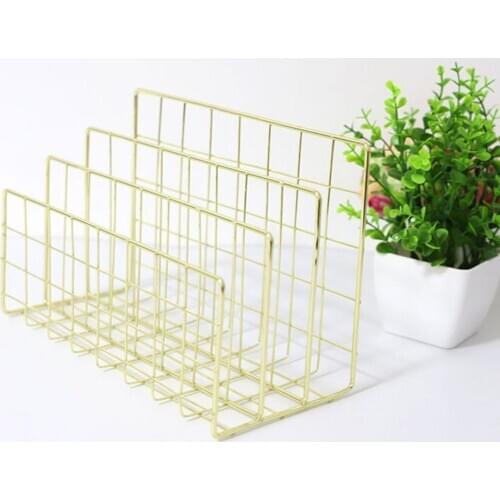 Durable and Convenient Wrought Iron Metal Three Grid Bookshelf Book Stand Desktop Decoration File And Book Organizer