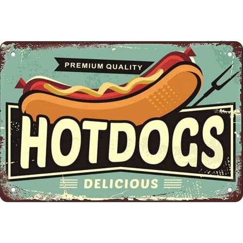 Rosefinch Stone Hot Dogs Funny Retro Decorative tin Sign Retro Art Decoration for Home Club Cabin Garage Store