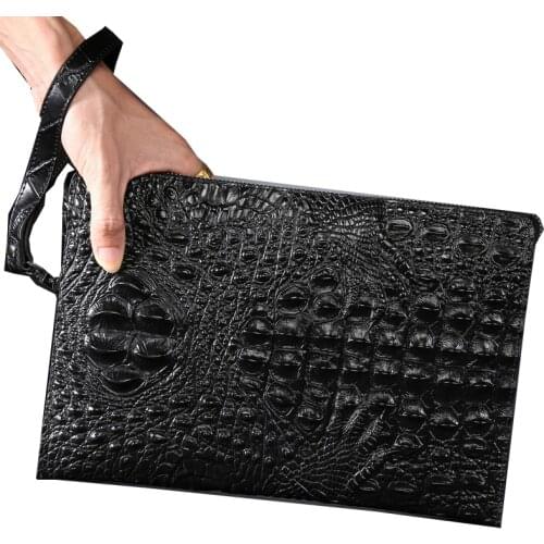 Crocodile pattern genuine Cowhide leather mens clutch bag mobile phone bag business handbag day clutch bag three layer pocket