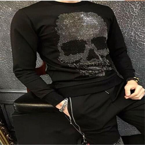 High quality Autumn and Winter Mens Slim Sanitary Clothes Skull Casual Suit Two-piece Mens Suit