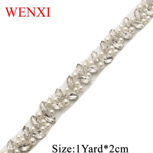 WENXI 10YARDS Hand Beaded Sewing Bridal diamond Clear Crystal Rhinestone Applique Trim Iron On For bridal Dress Sash WX879