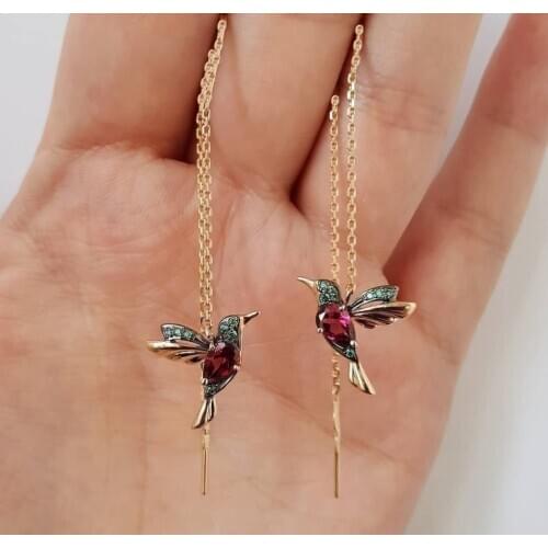 Unique Long Style Earrings Bird Pendant Tassel Crystal Pendant Earrings Ladies Jewelry Design for Wedding Anniversary Party Gift